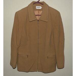 Tribal Women’s 12 Full Zip Wool Cashmere Coat Jacket Tan Lined Pockets